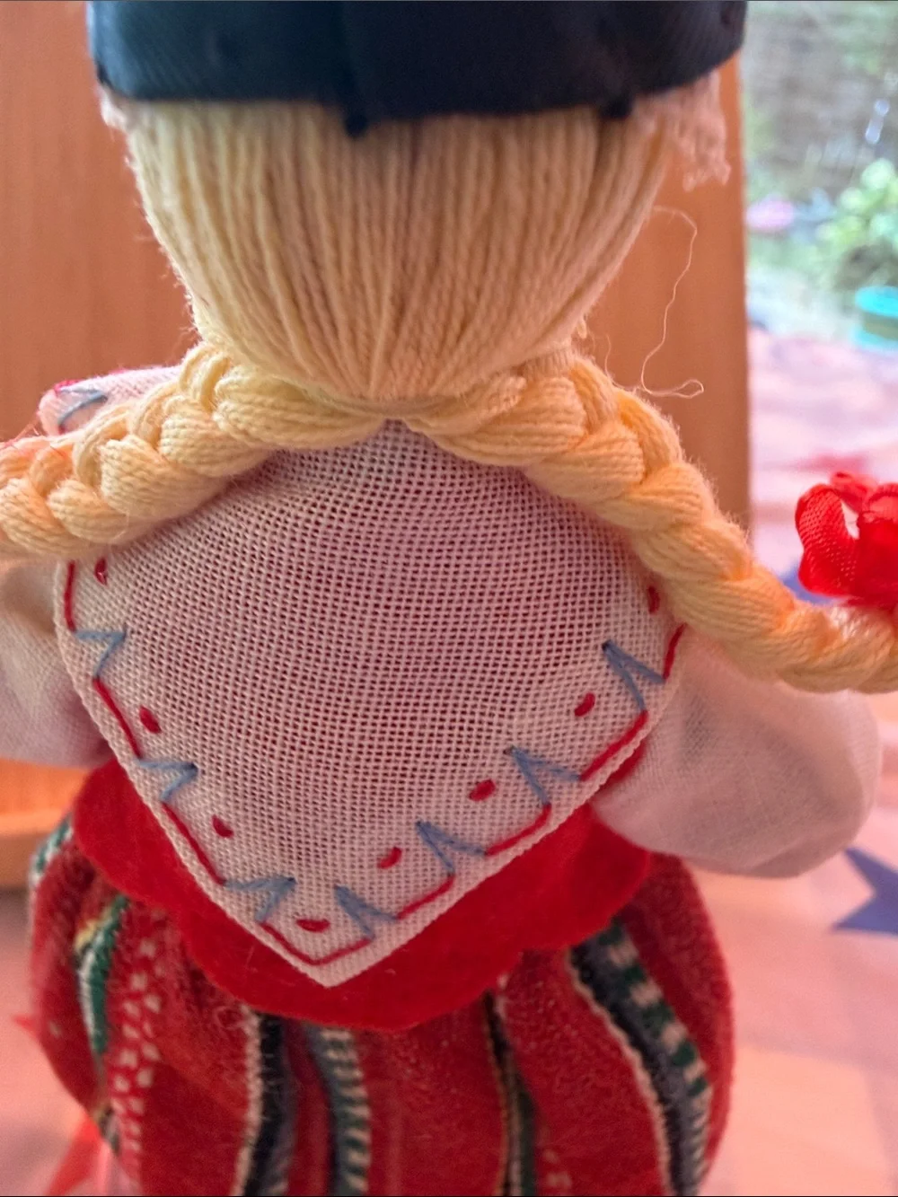 Handcrafted Girls Traditional Red & White Doll in Striped Dress
